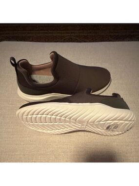 Clarks Olive Slip-On Loafers with White Outsole